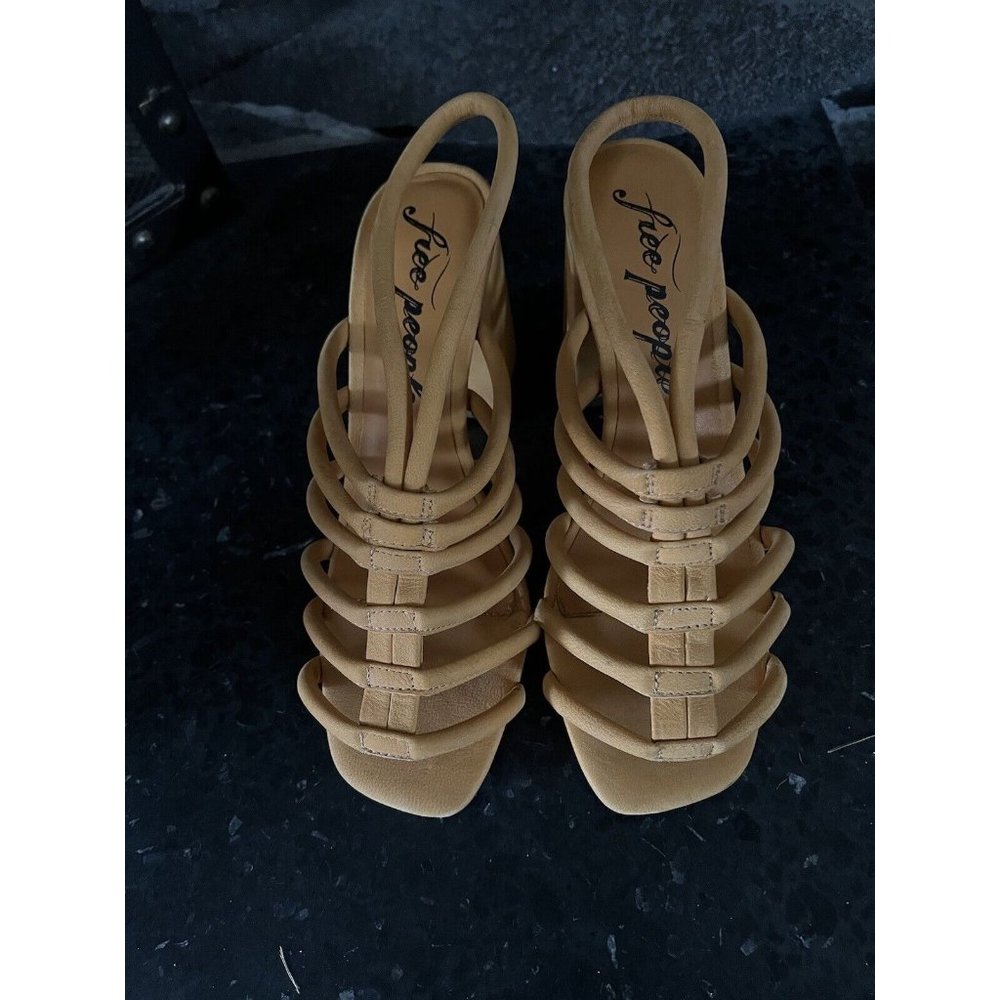 Free People Womens Colette Cinched Sandals Heel Orange Leather 37 / 7 US - Picture 6 of 16